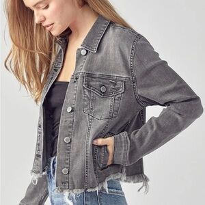 Hidden Los Angeles Charcoal Denim Jacket Cropped Raw Hem – Size Small